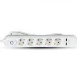 Prelungitor 5 Intrări Întrerupator iluminat & 2 Port-uri USB 3G 1.5mm x 3m Alb